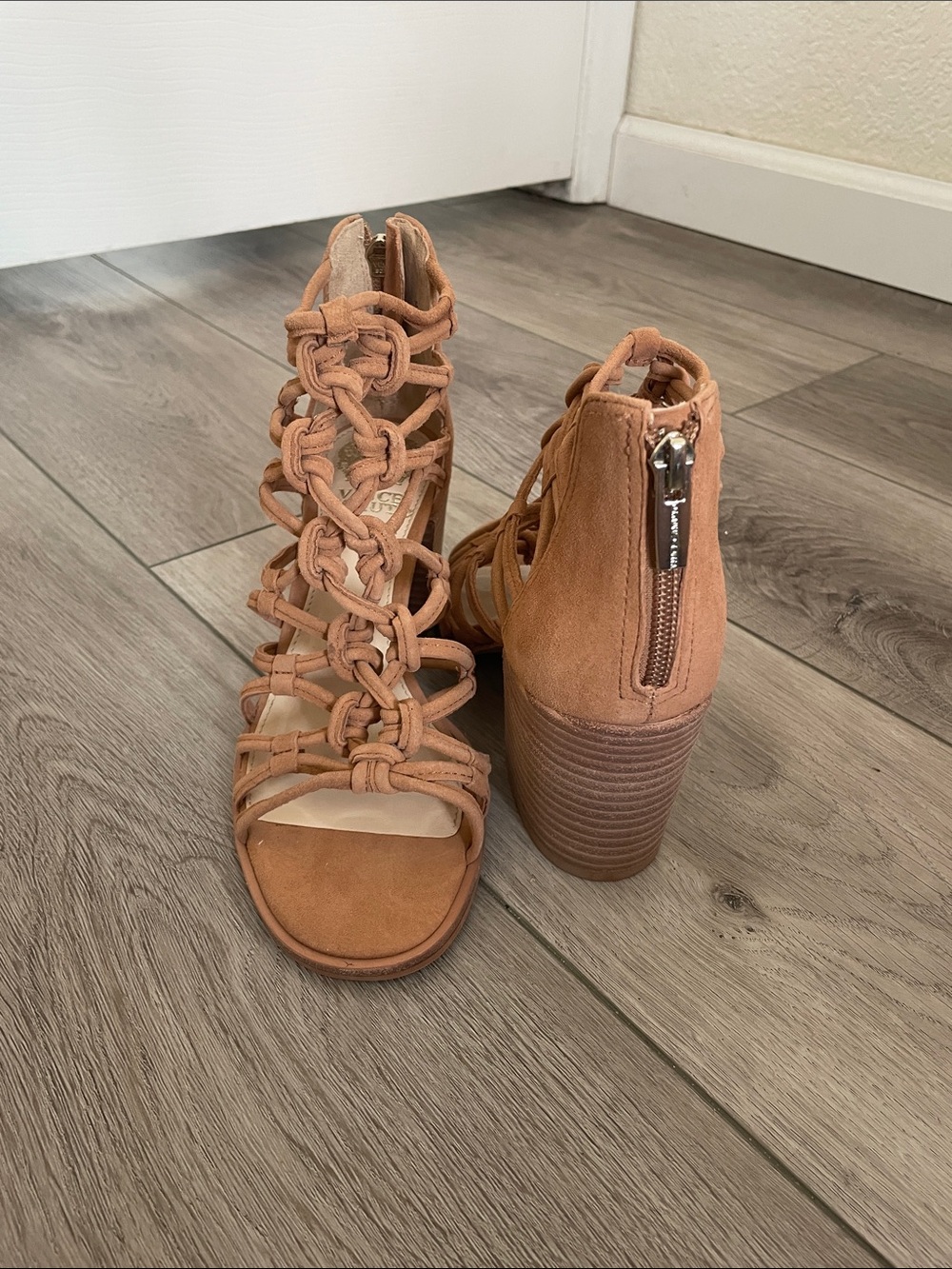 Vince Camuto Knotted Suede Block Heel Sandals - Tan